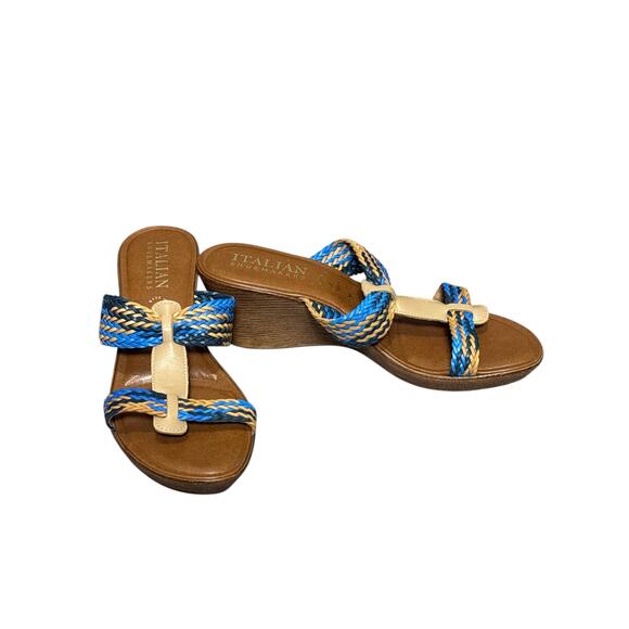 Italian Shoemakers Braided Blue Tan Wedge Slide
Sandals Made in Italy Size 10 - Picture 1 of 5